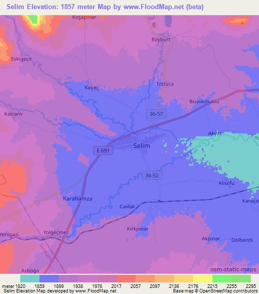 Selim,Turkey Elevation Map