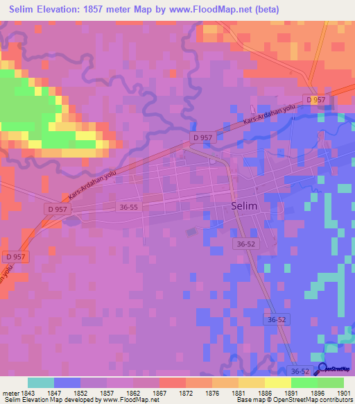 Selim,Turkey Elevation Map