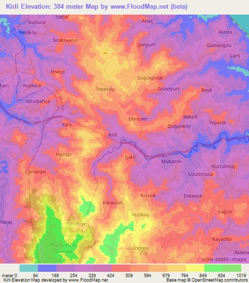 Kirli,Turkey Elevation Map