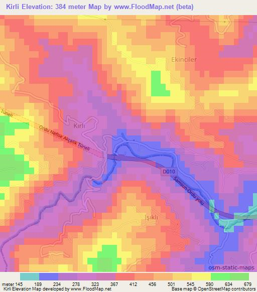 Kirli,Turkey Elevation Map