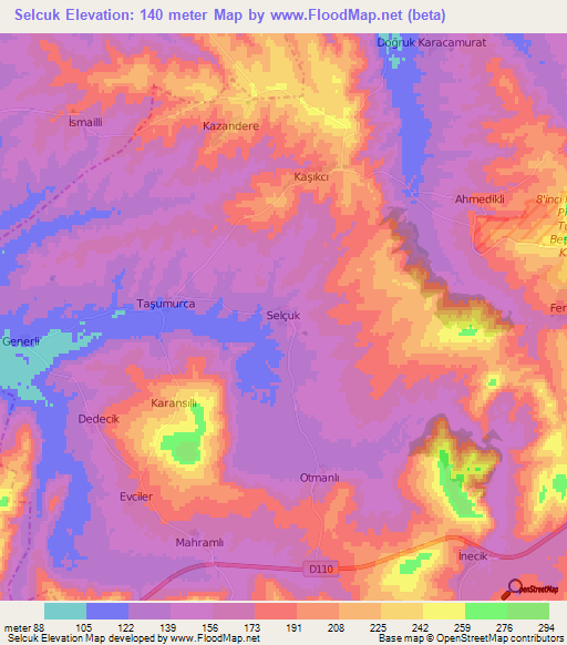 Selcuk,Turkey Elevation Map