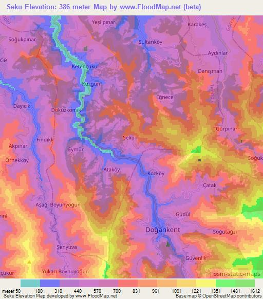 Seku,Turkey Elevation Map