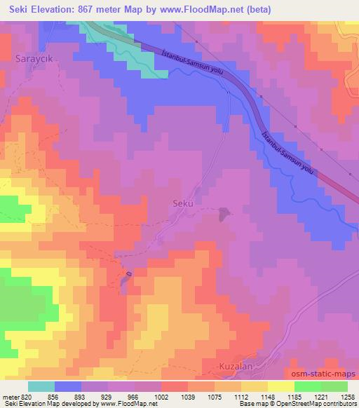 Seki,Turkey Elevation Map