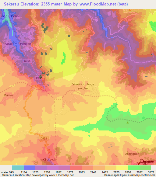 Sekersu,Turkey Elevation Map