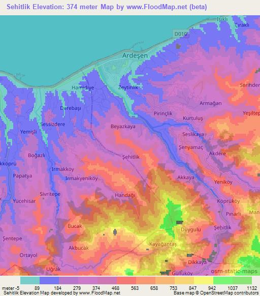 Sehitlik,Turkey Elevation Map