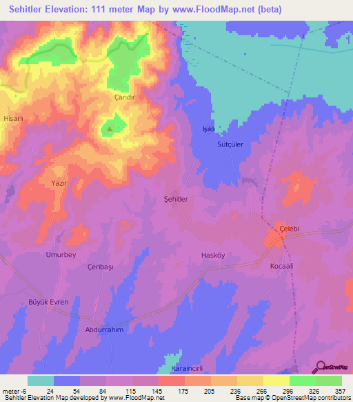 Sehitler,Turkey Elevation Map