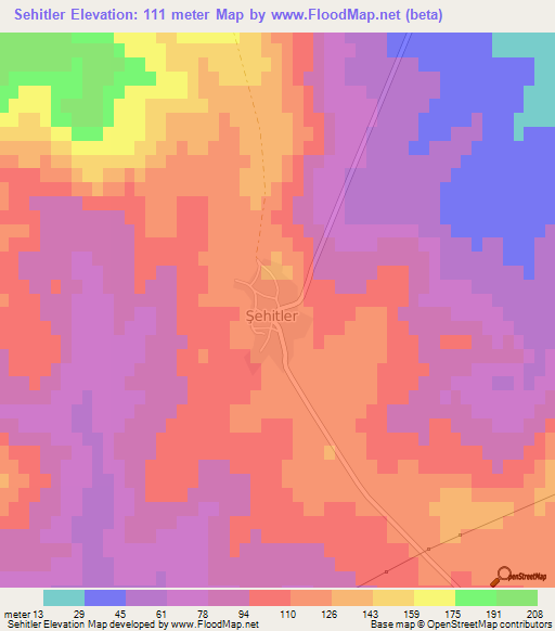 Sehitler,Turkey Elevation Map