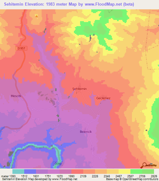 Sehitemin,Turkey Elevation Map