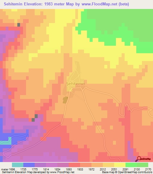 Sehitemin,Turkey Elevation Map