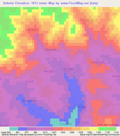 Seferler,Turkey Elevation Map