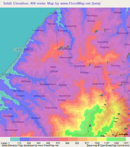 Sefali,Turkey Elevation Map