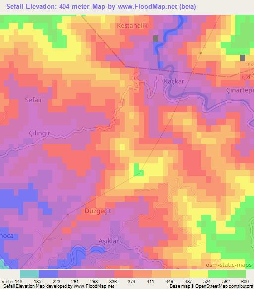 Sefali,Turkey Elevation Map