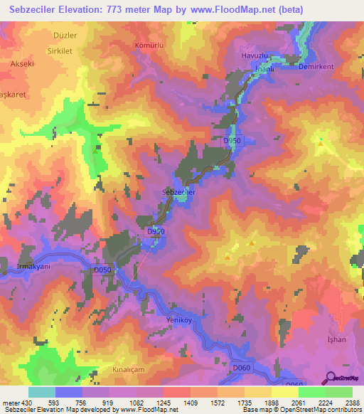 Sebzeciler,Turkey Elevation Map