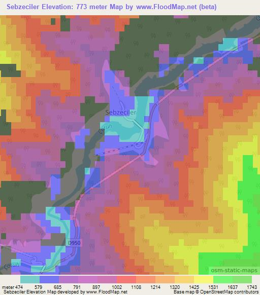 Sebzeciler,Turkey Elevation Map