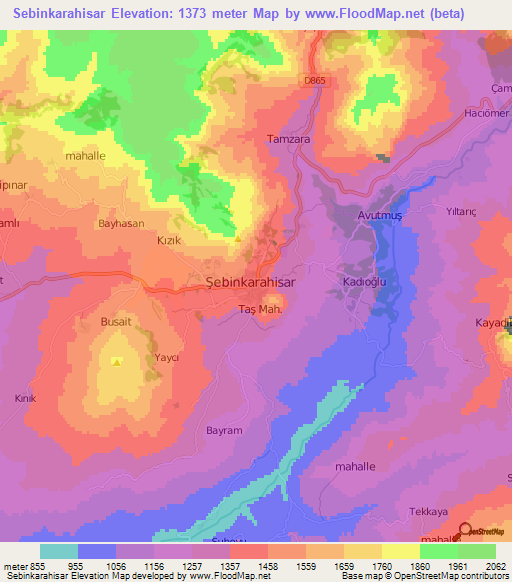 Sebinkarahisar,Turkey Elevation Map