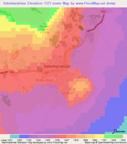 Sebinkarahisar,Turkey Elevation Map