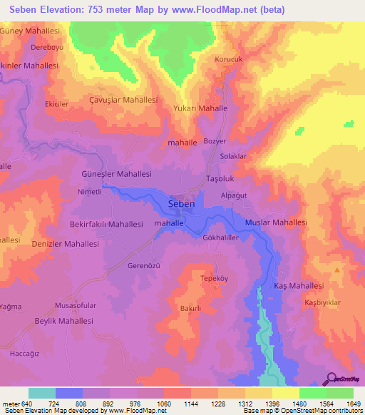 Seben,Turkey Elevation Map