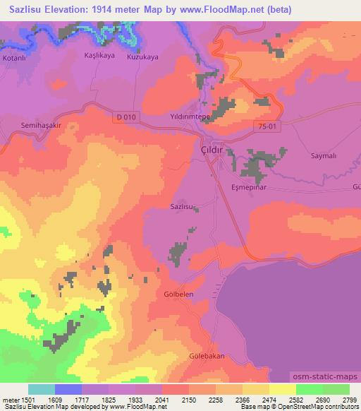 Sazlisu,Turkey Elevation Map