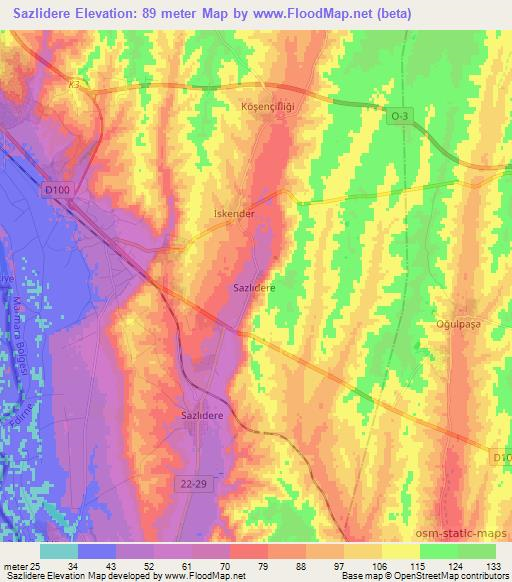 Sazlidere,Turkey Elevation Map