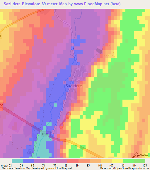 Sazlidere,Turkey Elevation Map