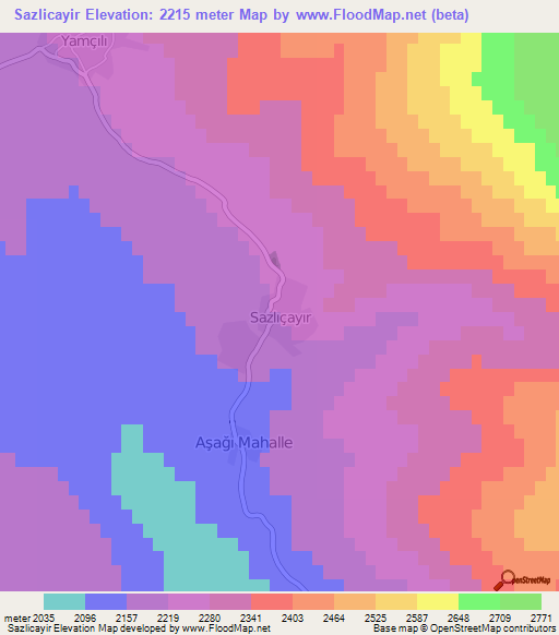 Sazlicayir,Turkey Elevation Map