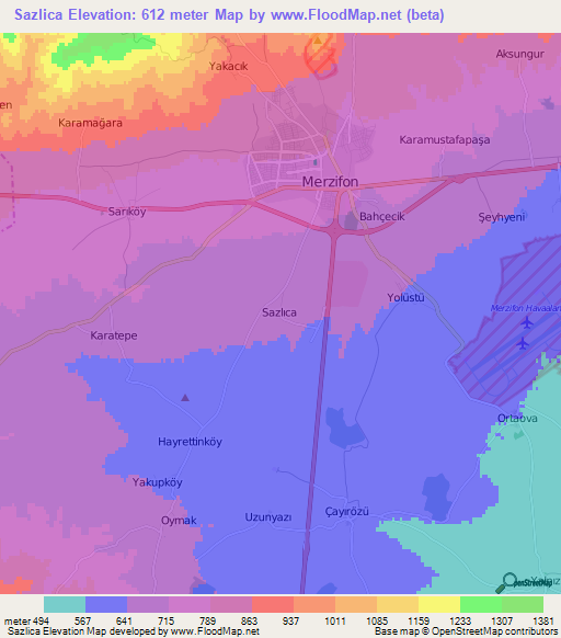 Sazlica,Turkey Elevation Map