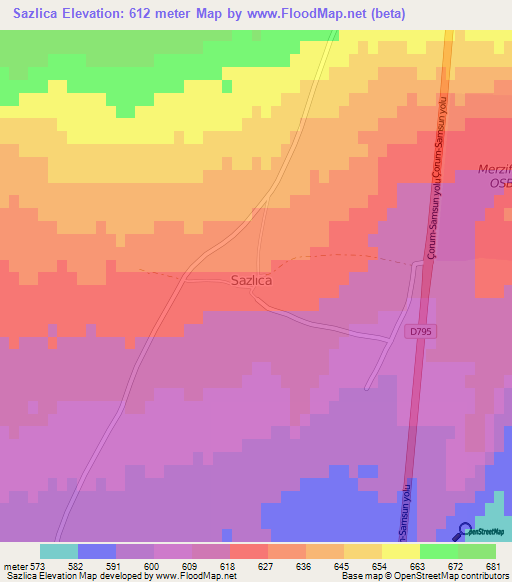 Sazlica,Turkey Elevation Map