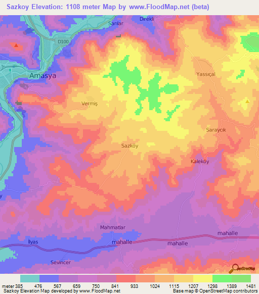 Sazkoy,Turkey Elevation Map