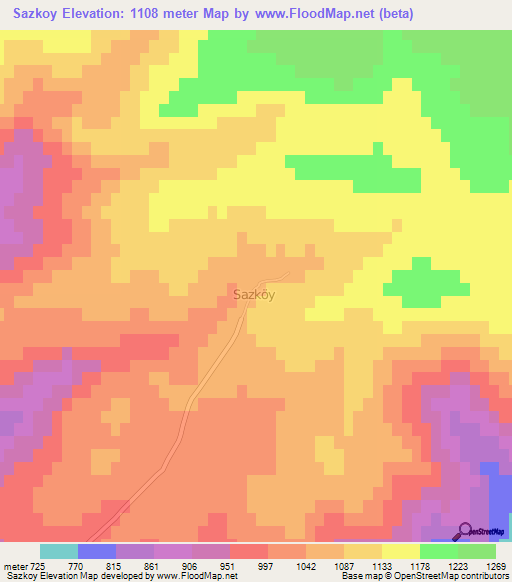 Sazkoy,Turkey Elevation Map