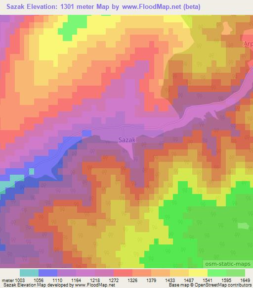 Sazak,Turkey Elevation Map