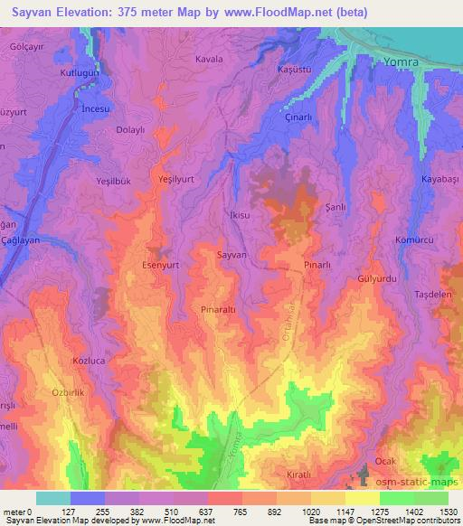 Sayvan,Turkey Elevation Map