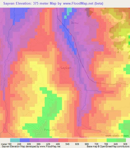 Sayvan,Turkey Elevation Map