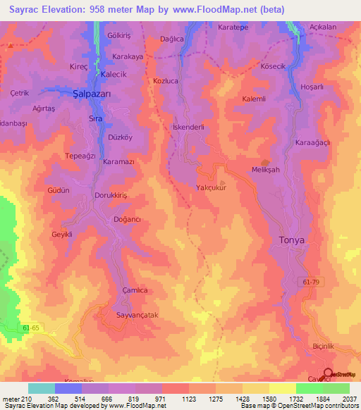 Sayrac,Turkey Elevation Map