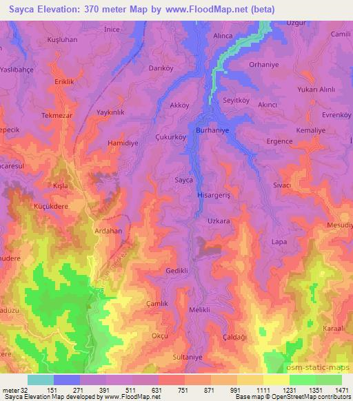 Sayca,Turkey Elevation Map