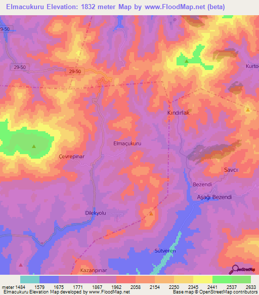 Elmacukuru,Turkey Elevation Map