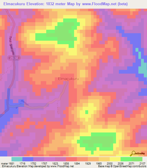 Elmacukuru,Turkey Elevation Map