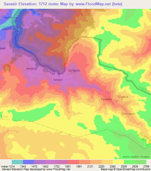 Savasir,Turkey Elevation Map