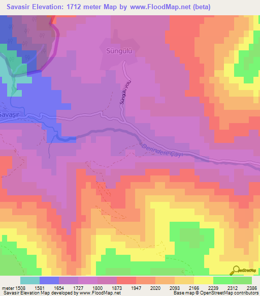 Savasir,Turkey Elevation Map