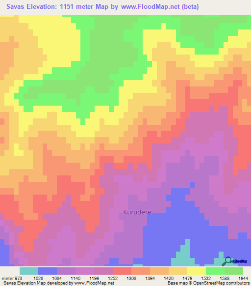 Savas,Turkey Elevation Map