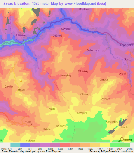 Savas,Turkey Elevation Map