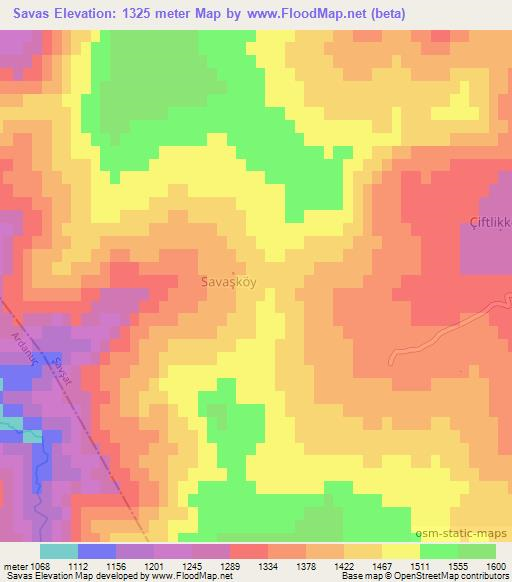 Savas,Turkey Elevation Map