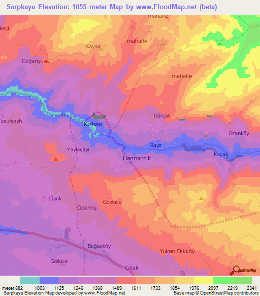 Sarpkaya,Turkey Elevation Map