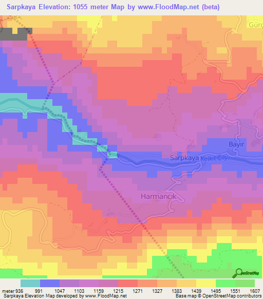 Sarpkaya,Turkey Elevation Map