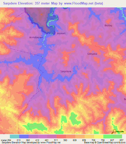 Sarpdere,Turkey Elevation Map