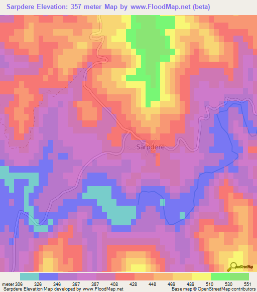 Sarpdere,Turkey Elevation Map