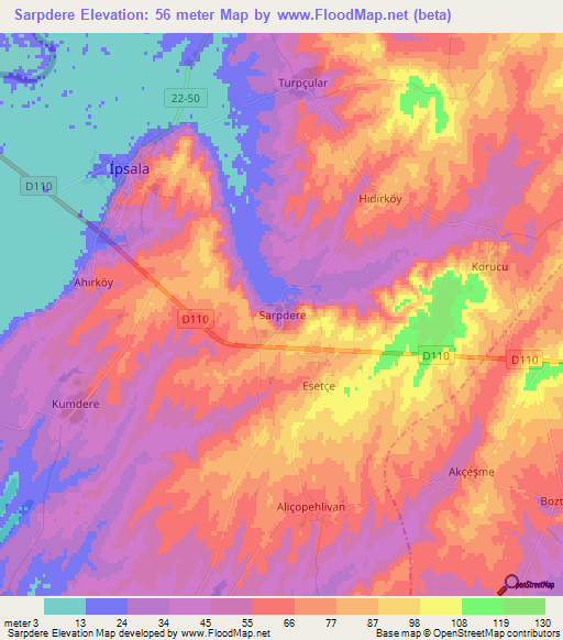 Sarpdere,Turkey Elevation Map