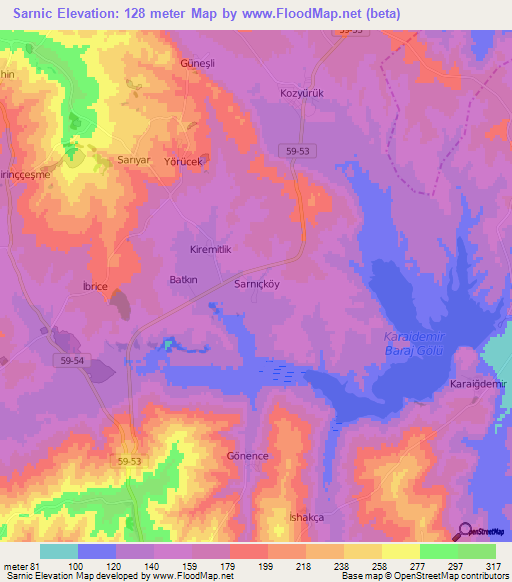 Sarnic,Turkey Elevation Map