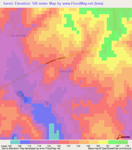 Sarnic,Turkey Elevation Map