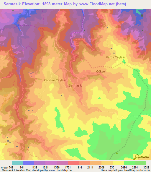 Sarmasik,Turkey Elevation Map