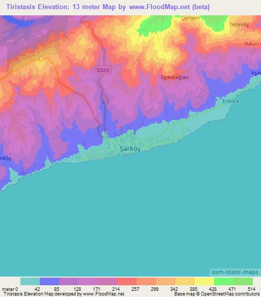 Tiristasis,Turkey Elevation Map